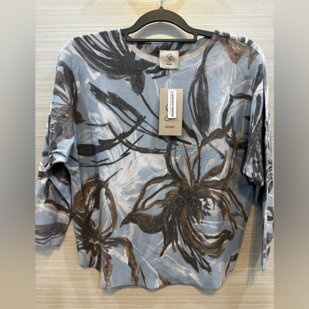 Sioni Blue and Brown Floral Sweater